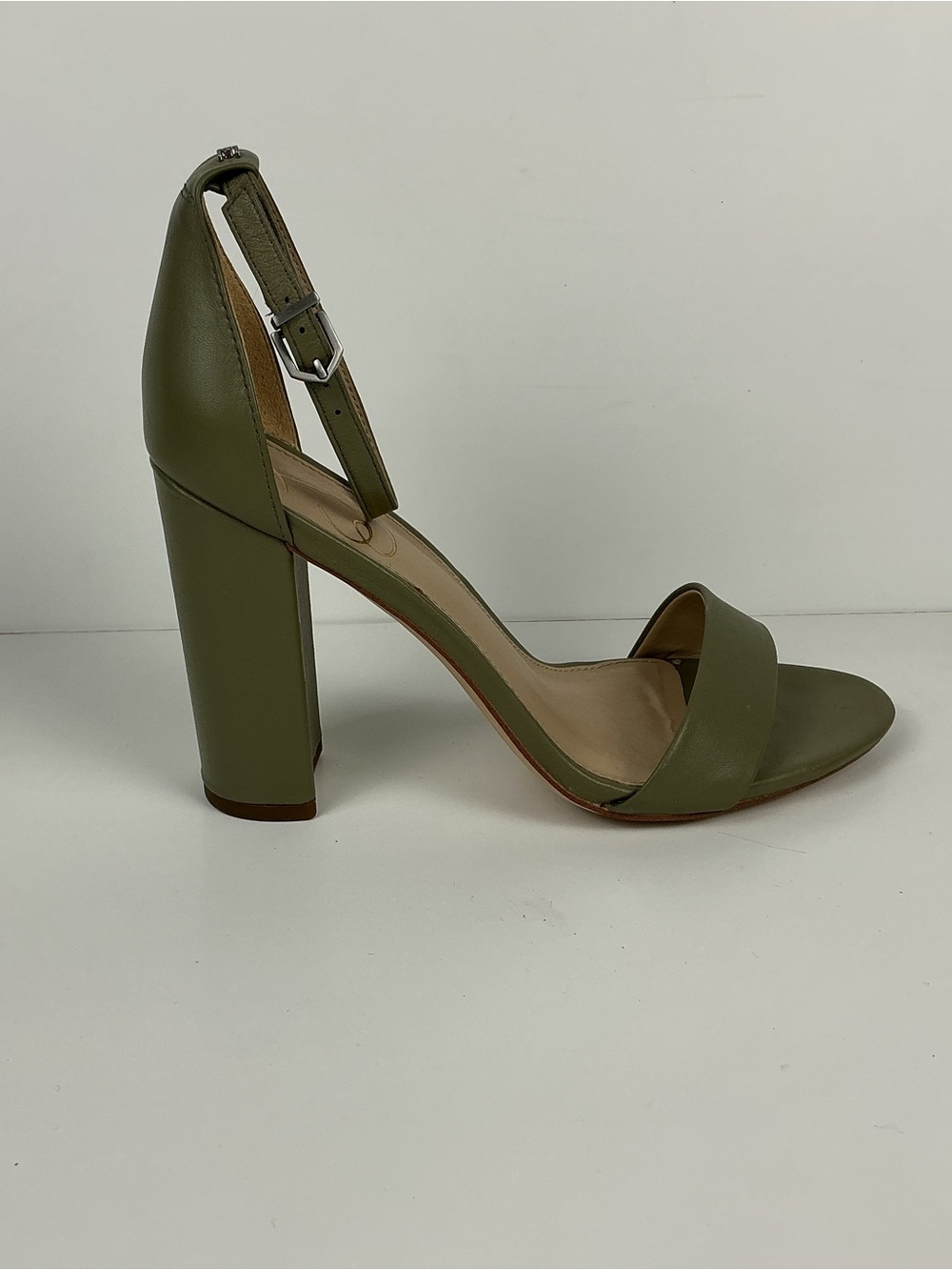 Olive Green High Block Heel Ankle Strap Sandal Sam Edelman Size 8